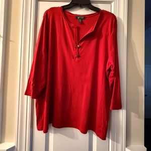 LRL red 3/4 sleeve top.  Size 2X.